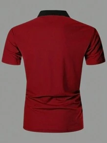 Manfinity Homme 男士大码字母圖案拼接領POLO衫 - 紅色 - 查看 2