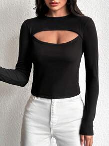 EURMUSE Cut Out Front Tee - Black - View 5