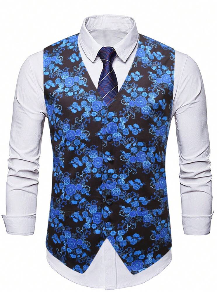 Men Plus 1pc Floral Print Waistcoat