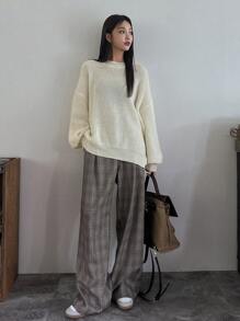 DAZY Solid Drop Shoulder Jumper - Beige - View 6