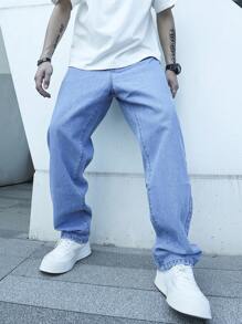 Manfinity Hypemode Men Slant Pocket Straight Leg Jeans - Light Wash - View 5