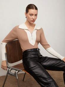 BizChic Jersey de dos tonos con cremallera media tejido de canalé