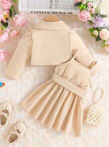 Baby Girl Double Button Jacket & Belted Cami Dress - Apricot - View 2