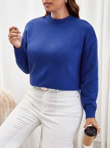 SHEIN Frenchy Plus Drop Shoulder Sweater - Blue - View 1