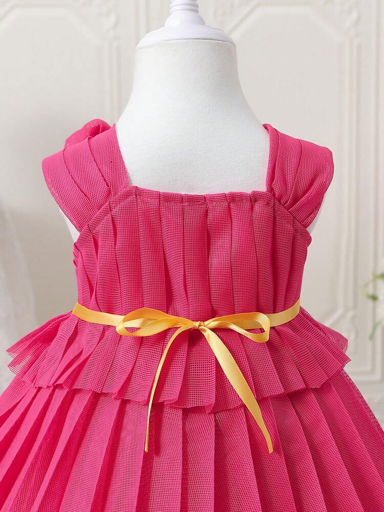 Baby Girl Floral Appliques Layer Hem Dress