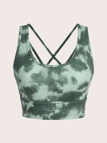 Tie Dye Criss Cross Back Sports Bra - Multicolor - View 3