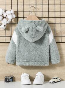 SHEIN 男嬰拼接面袋鼠口袋連帽毛絨夾克不帶T恤 - 薄荷綠 - 查看 2