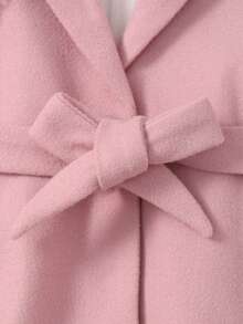 年輕女孩毛茸茸袖口披肩領束帶大衣和帽子，無毛衣 - 粉色 - 查看 4