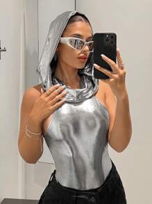 SHEIN ICON Solid Hooded Tank Bodysuit