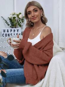 SHEIN LUNE Open Front Drop Shoulder Solid Cardigan Fall Winter Cloth For Women