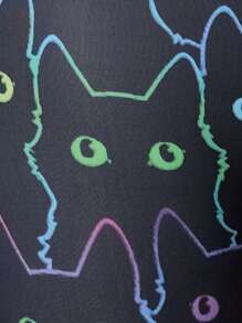 青少年女孩滿版印花拇指孔T恤 - 黑色 - 查看 4