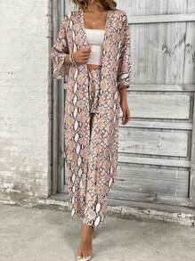 Snakeskin Print Kimono & Wide Leg Pants - Multicolor - View 4