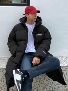 DAZY Manteau matelassé à capuche zippé avec graphique lettrage pour homme, pour l'hiver