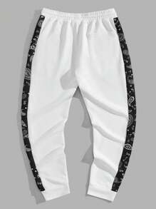 Manfinity RebelGame 男士佩斯利印花拼接側邊接縫腰部抽繩衛褲 - 白色 - 查看 2