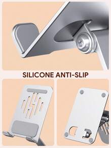 JMMO 手机支架铝制，硅胶防滑可调节折叠手机支架，适用于办公桌旅行、办公桌配件 - 銀色 - 查看 6