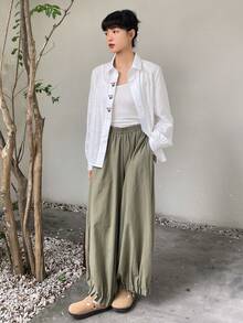 FRIFUL 花卉刺绣纽扣前衬衫长袖上衣 - 黑與白 - 查看 7