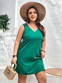 SHEIN Frenchy Plus Guipure Lace Panel Tank Dress - Green - View 6