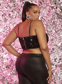 SHEIN SXY 大碼亮片吊帶短上衣 - 黑色 - 查看 2