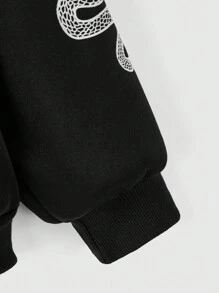ROMWE Goth Áo hoodie giữ nhiệt có dây rút họa tiết rắn, trường học - màu đen - Xem 3