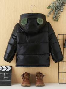 SHEIN Young Boy Zip Up Hooded Padded Coat - Black - View 2
