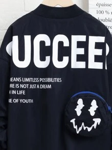 SHEIN Tween Boy Slogan Graphic Drop Shoulder Bomber Jacket Without Bag - Black - View 6