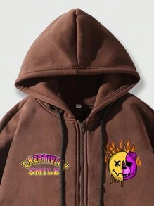 ROMWE MEN Street Life Các bạn Cartoon & Đồ họa chữ cái Dây rút Lót nhiệt Hoodie - màu nâu - Xem 7