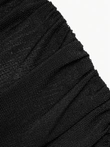 Hauture Plus Sexy Ruched Mesh Cut Out Back Bodysuit - Black - View 6