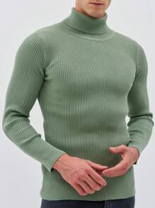 EURMUSE Men Turtle Neck Ribbed Knit Sweater - Mint Green - View 6