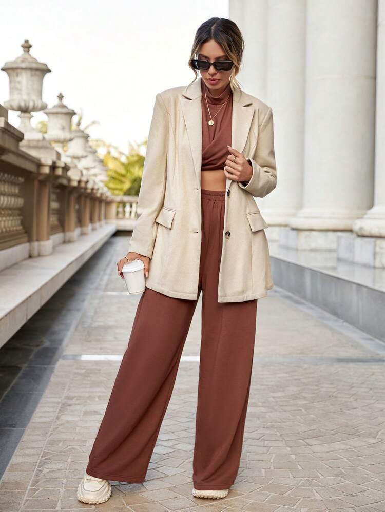 Lapel Neck Pocket Patched Blazer