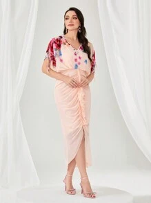 Modelyn 印花高衩前收褶洋裝 - 淺粉色 - 查看 1