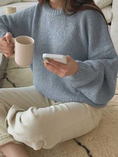 DAZY Suéter de hombros caídos de un solo color, blusas de manga larga, ropa de otoño