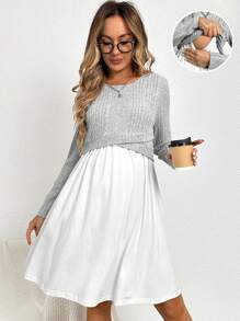 SHEIN 孕婦雙色二合一哺乳洋裝 - 黑與白 - 查看 5