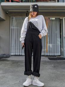 DAZY Slant Pocket Denim Dungarees Without Sweatshirt - Black - View 7