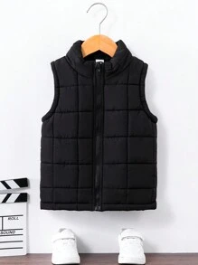 SHEIN Young Boy Zip Up Sleeveless Padded Coat - Black - View 5