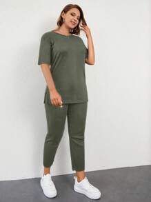 EURMUSE Plus Solid Tee & Pants - Army Green - View 3