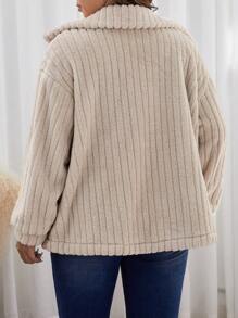 SHEIN Frenchy Plus Drop Shoulder Flap Detail Teddy Jacket Winter Fall Autumn