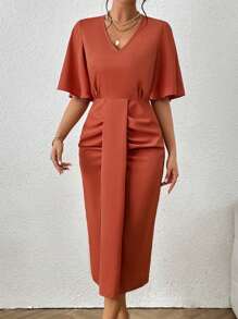 Chiquease Butterfly Sleeve Ruched Front Dress