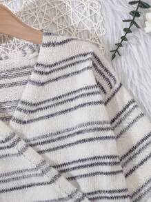 SHEIN Tween Girl Striped Pattern Surplice Neck Drop Shoulder Sweater