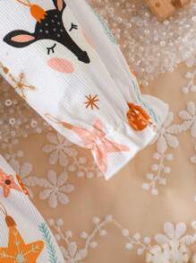 SHEIN 女嬰海星印花荷葉邊荷葉袖前蝴蝶結洋裝 - 彩色 - 查看 3