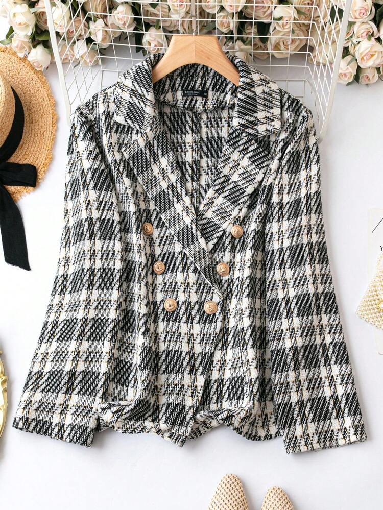 Plus Plaid Double Breasted Overcoat Fall Cloth For Women