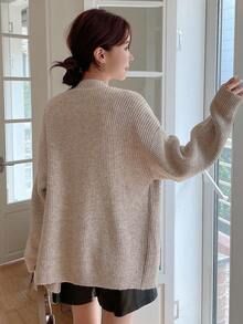 DAZY 雙口袋落肩袖開襟衫 - 杏色 - 查看 2