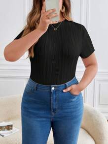 SHEIN Frenchy Plus Solid Bodysuit Without Jeans - Black - View 1