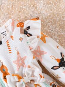 SHEIN 女嬰海星印花荷葉邊荷葉袖前蝴蝶結洋裝 - 彩色 - 查看 7