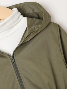 SHEIN Cô gái Tween Eo dây rút Áo trùm đầu Không có áo len - xanh quân đội - Xem 7