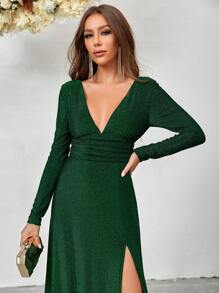 SHEIN Belle Cổ Lao Tách đùi Long lanh Váy phù dâu - màu xanh lá - Xem 7