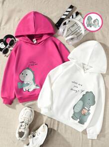 SHEIN Tween Girl 2pcs Cartoon & Slogan Graphic Sweatshirt - Multicolor - View 1