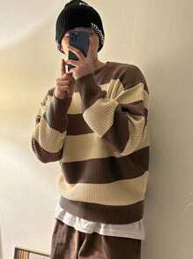 DAZY Men 1pc Two Tone Drop Shoulder Fall Sweater - Multicolor - View 6