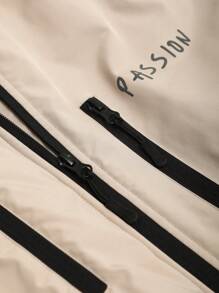 DAZY Men Letter Graphic Zip Up Hooded Padded Coat,Fall Clothes Jacket - Khaki - View 13