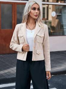 SHEIN Privé Túi có nắp Nút phía trước Mùa vụ Áo khoác - Lạc đà - Xem 4