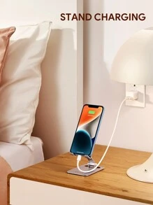 JMMO 手机支架铝制，硅胶防滑可调节折叠手机支架，适用于办公桌旅行、办公桌配件 - 銀色 - 查看 4